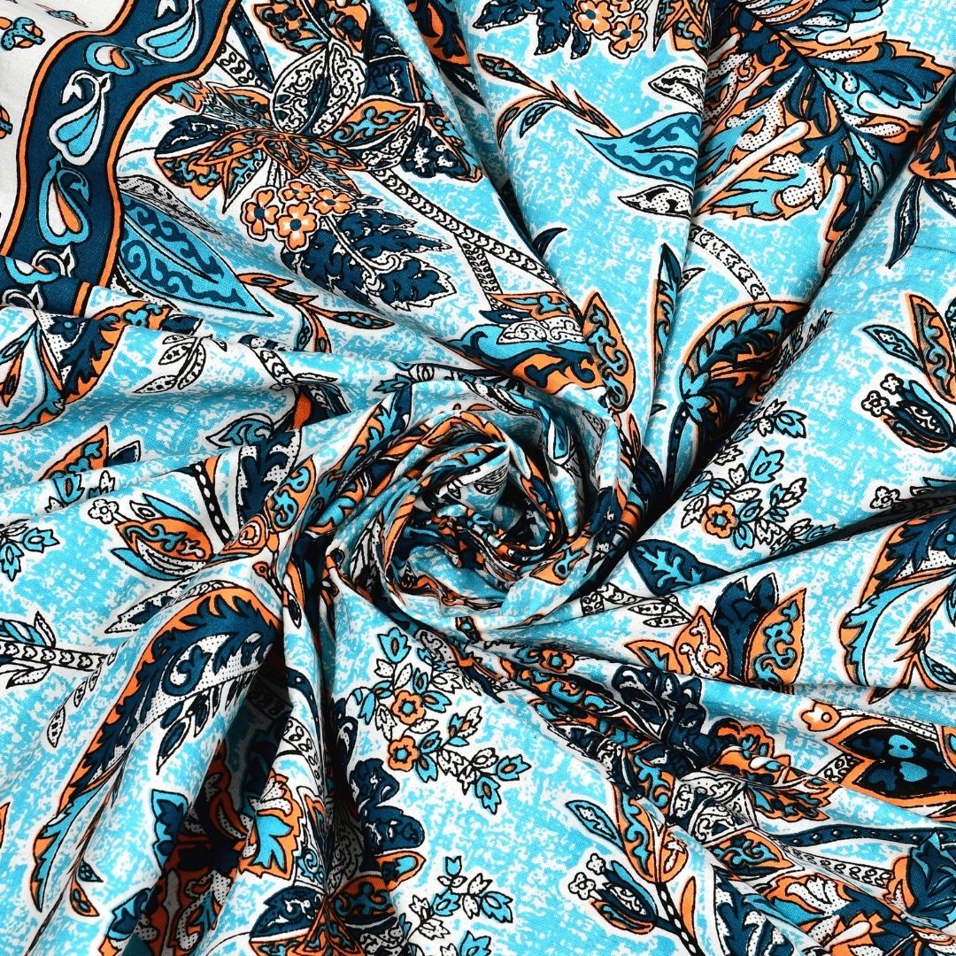 Royal Fern Scroll Turquoise Blue Double Bedsheet Pure Cotton