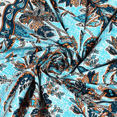 Royal Fern Scroll Turquoise Blue Double Bedsheet Pure Cotton