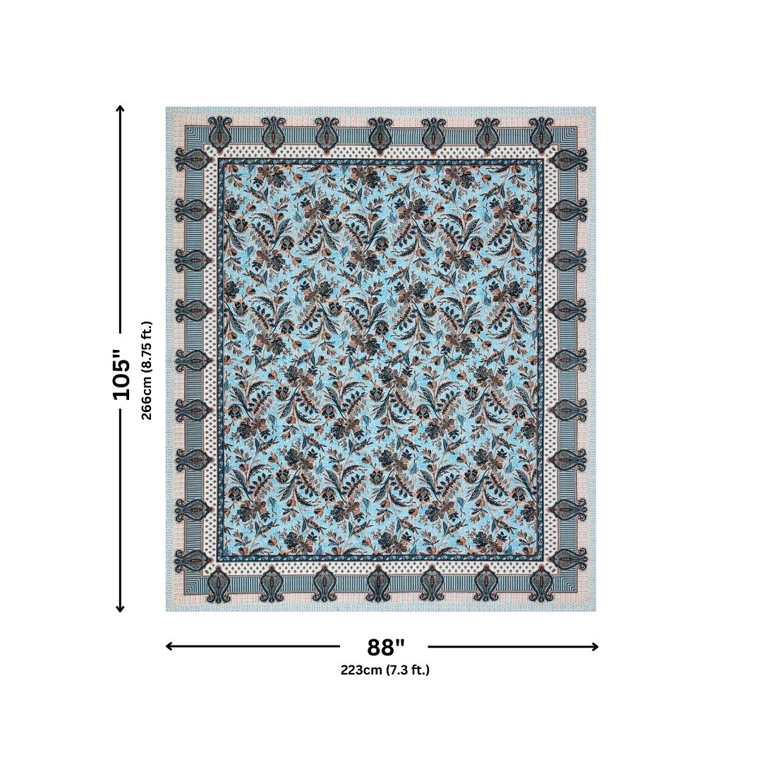 Royal Fern Scroll Turquoise Blue Double Bedsheet Pure Cotton