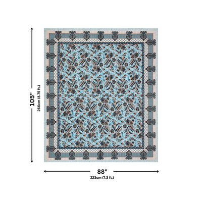 Royal Fern Scroll Turquoise Blue Double Bedsheet Pure Cotton