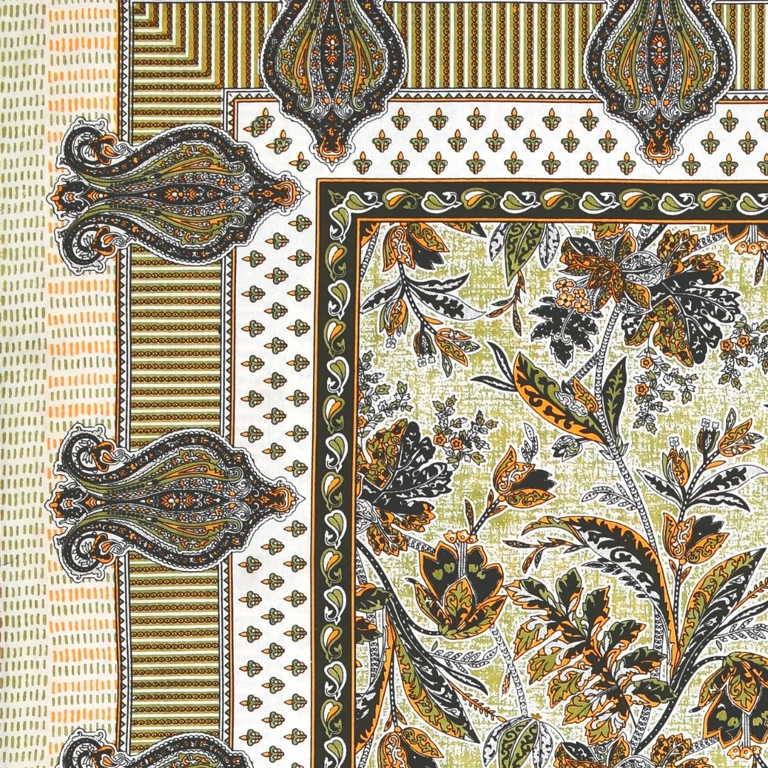 Royal Fern Scroll Cream Yellow Double Bedsheet Pure Cotton