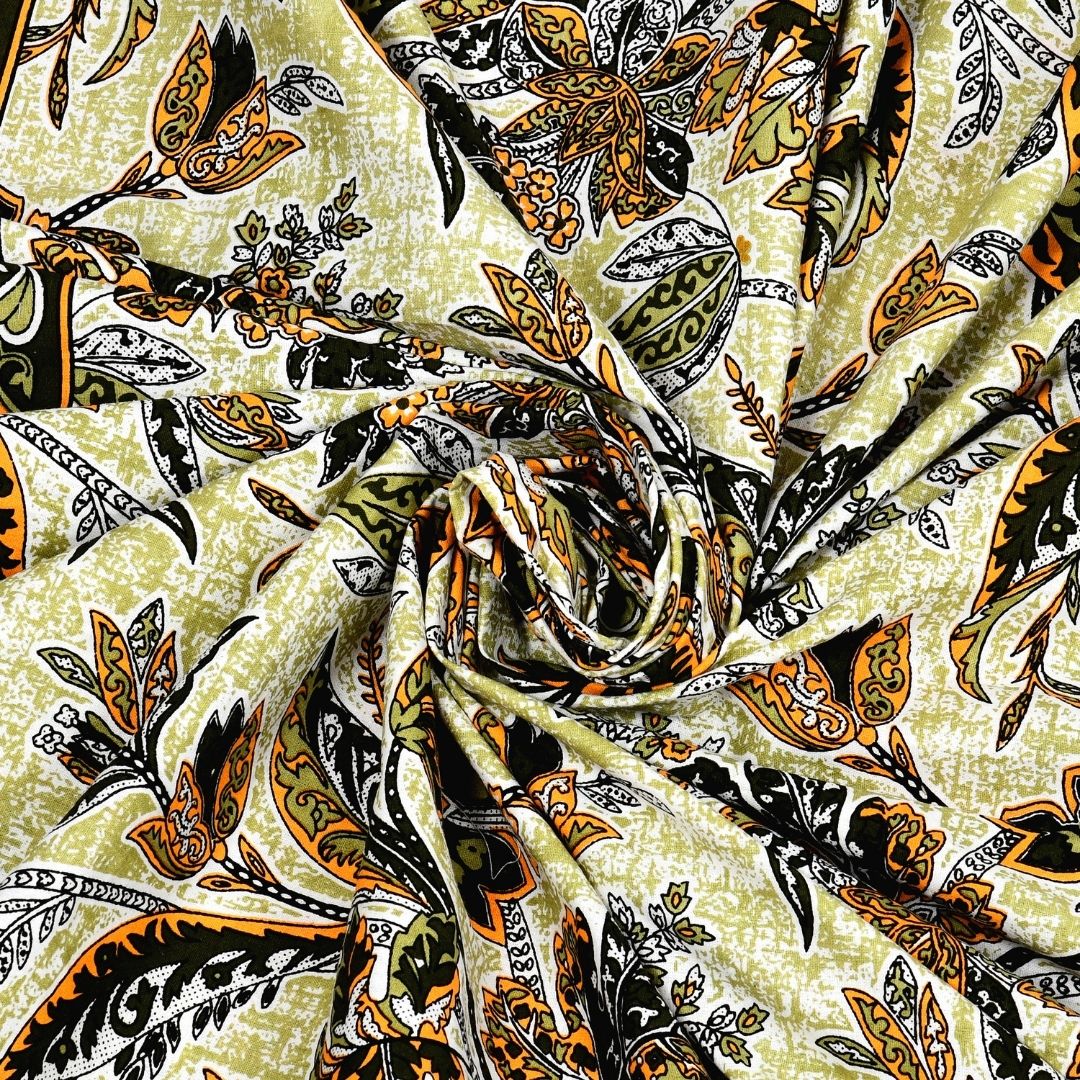 Royal Fern Scroll Cream Yellow Double Bedsheet Pure Cotton