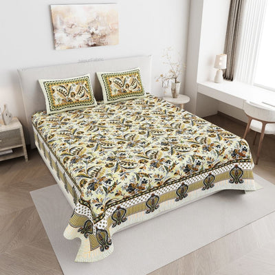 Royal Fern Scroll Cream Yellow Double Bedsheet Pure Cotton