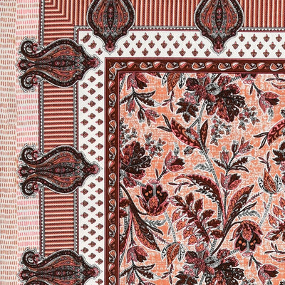 Royal Fern Scroll Peach Rust Double Bedsheet Pure Cotton