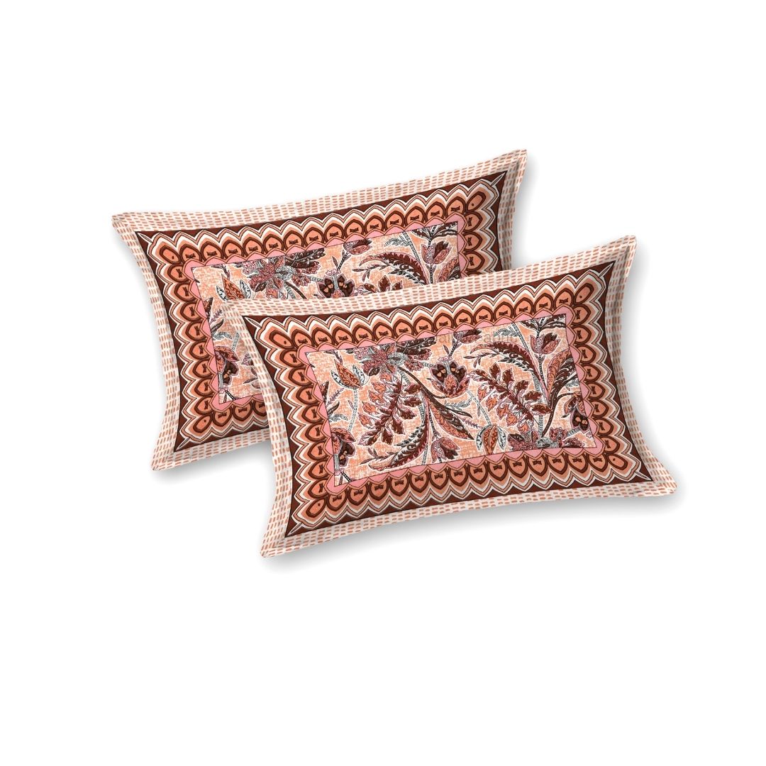 Royal Fern Scroll Peach Rust Double Bedsheet Pure Cotton