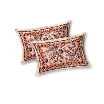 Royal Fern Scroll Peach Rust Double Bedsheet Pure Cotton