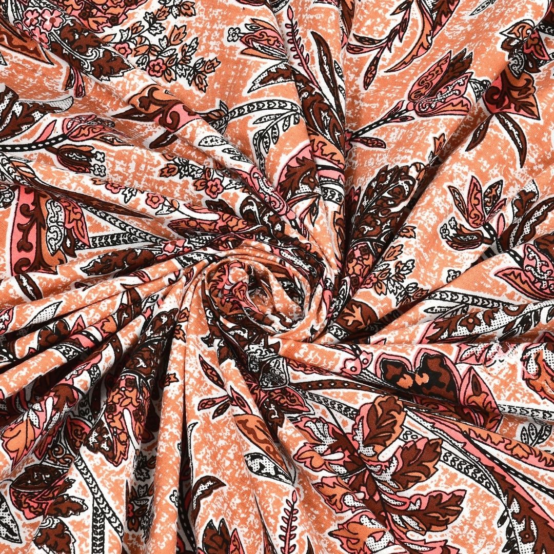 Royal Fern Scroll Peach Rust Double Bedsheet Pure Cotton