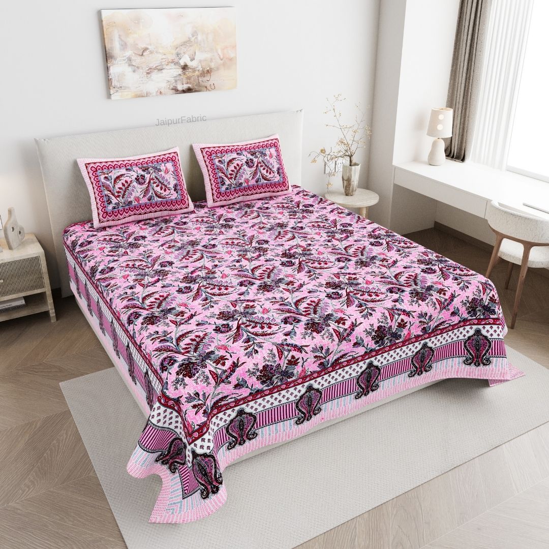 Royal Fern Scroll Rose Purple Double Bedsheet Pure Cotton