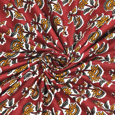 Classic Sanganeri Buti Crimson Mustard Double Bedsheet Pure Cotton