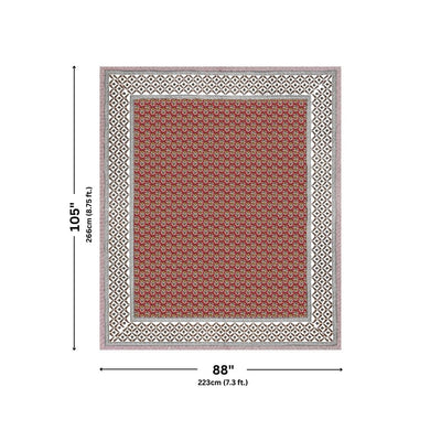 Classic Sanganeri Buti Crimson Mustard Double Bedsheet Pure Cotton