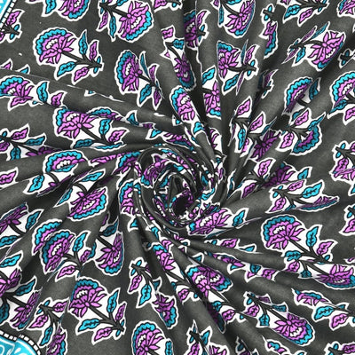 Classic Sanganeri Buti Charcoal Grey Double Bedsheet Pure Cotton