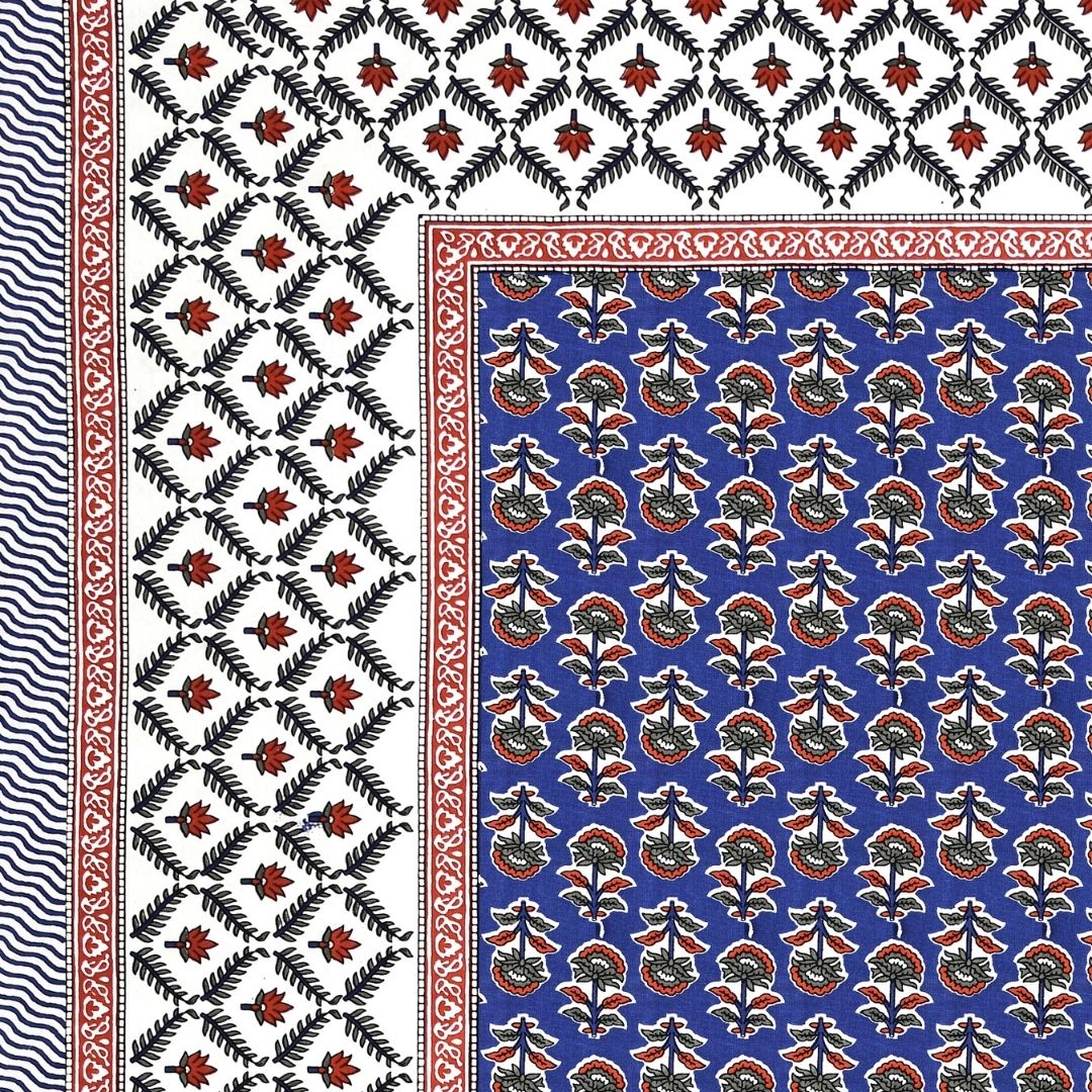 Classic Sanganeri Buti Royal Blue Double Bedsheet Pure Cotton