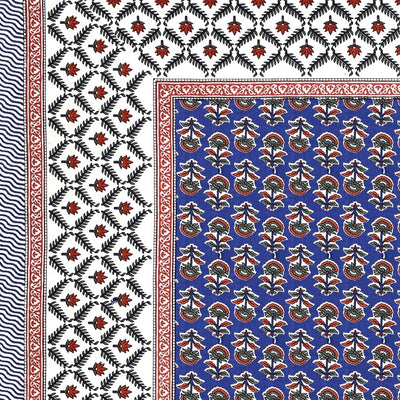 Classic Sanganeri Buti Royal Blue Double Bedsheet Pure Cotton