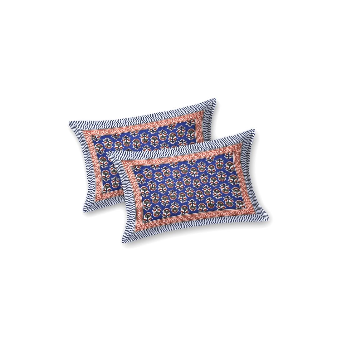 Classic Sanganeri Buti Royal Blue Double Bedsheet Pure Cotton