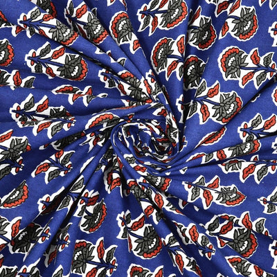 Classic Sanganeri Buti Royal Blue Double Bedsheet Pure Cotton