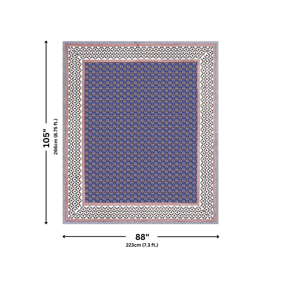 Classic Sanganeri Buti Royal Blue Double Bedsheet Pure Cotton