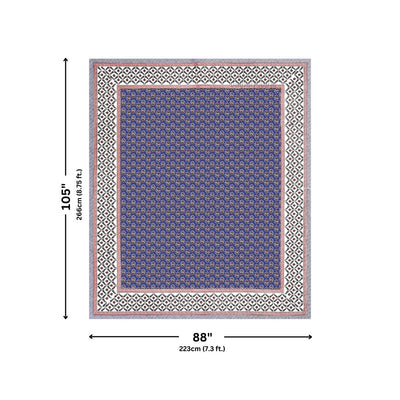 Classic Sanganeri Buti Royal Blue Double Bedsheet Pure Cotton