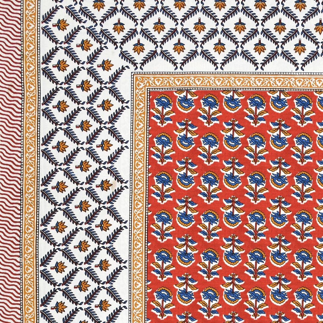 Classic Sanganeri Buti Scarlet Red Double Bedsheet Pure Cotton