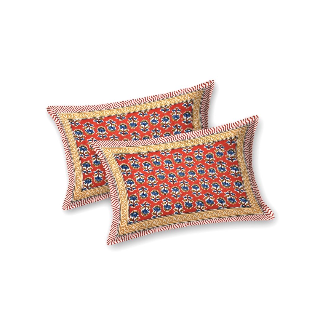 Classic Sanganeri Buti Scarlet Red Double Bedsheet Pure Cotton