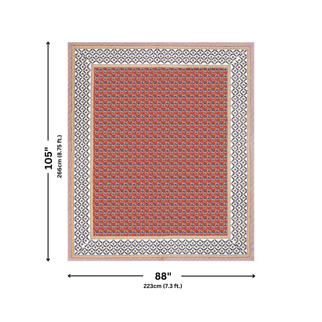 Classic Sanganeri Buti Scarlet Red Double Bedsheet Pure Cotton