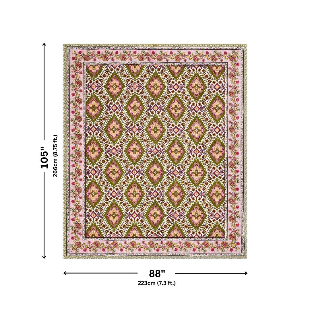 Geometric Ikat Mosaic Olive Pink Double Bedsheet Pure Cotton