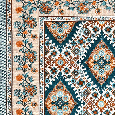 Geometric Ikat Mosaic Teal Orange Double Bedsheet Pure Cotton