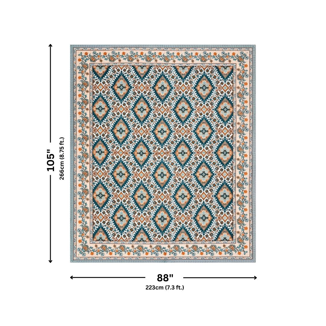 Geometric Ikat Mosaic Teal Orange Double Bedsheet Pure Cotton