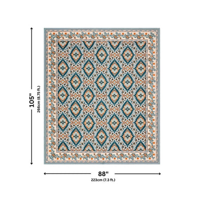 Geometric Ikat Mosaic Teal Orange Double Bedsheet Pure Cotton