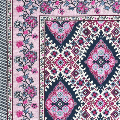 Geometric Ikat Mosaic Pink Navy Double Bedsheet Pure Cotton