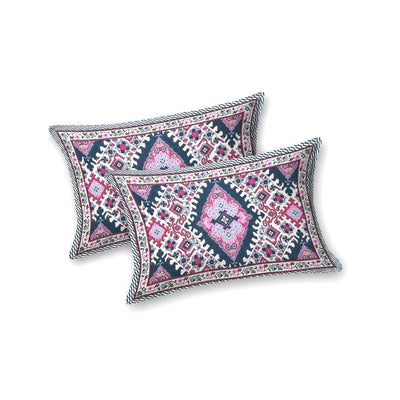 Geometric Ikat Mosaic Pink Navy Double Bedsheet Pure Cotton