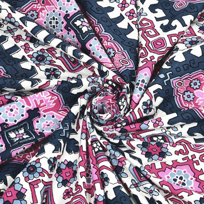Geometric Ikat Mosaic Pink Navy Double Bedsheet Pure Cotton