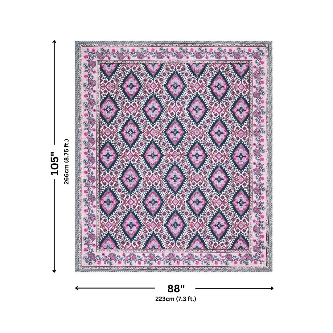 Geometric Ikat Mosaic Pink Navy Double Bedsheet Pure Cotton