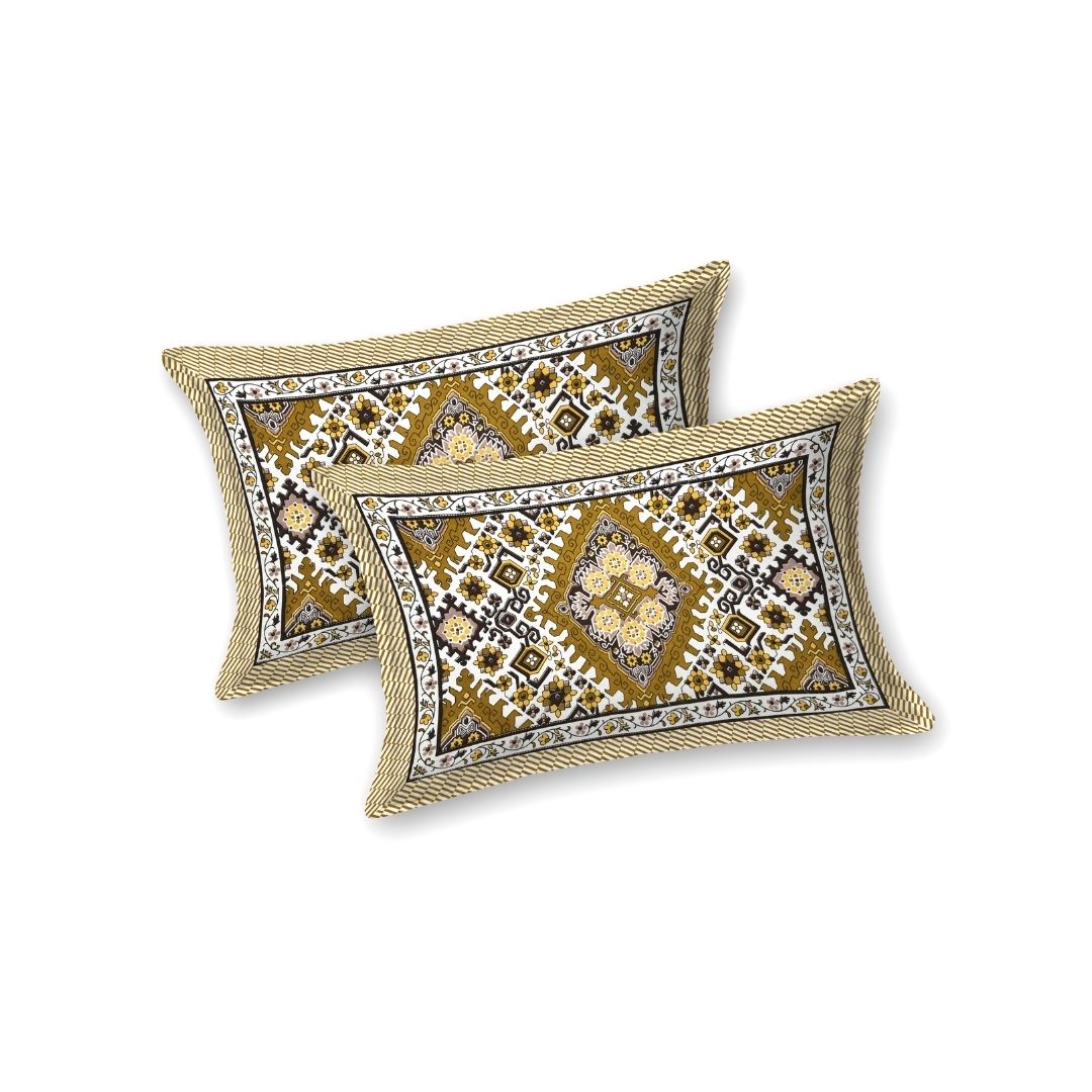 Geometric Ikat Mosaic Mustard Gold Double Bedsheet Pure Cotton