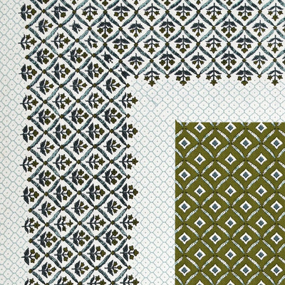 Regal Geometric Border Olive Green Double Bedsheet Pure Cotton