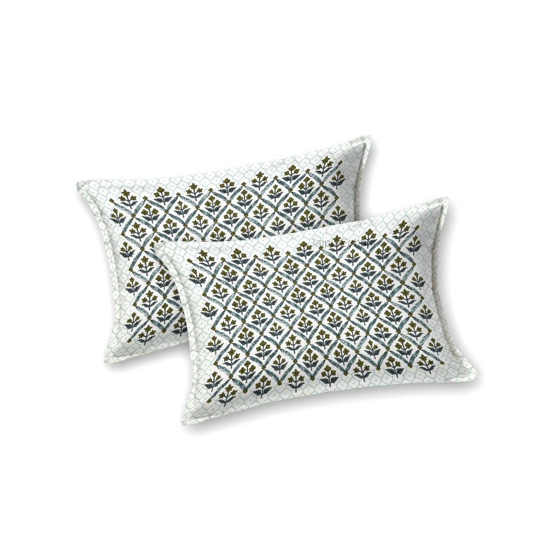 Regal Geometric Border Olive Green Double Bedsheet Pure Cotton