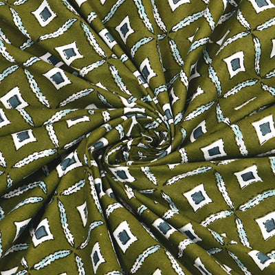 Regal Geometric Border Olive Green Double Bedsheet Pure Cotton