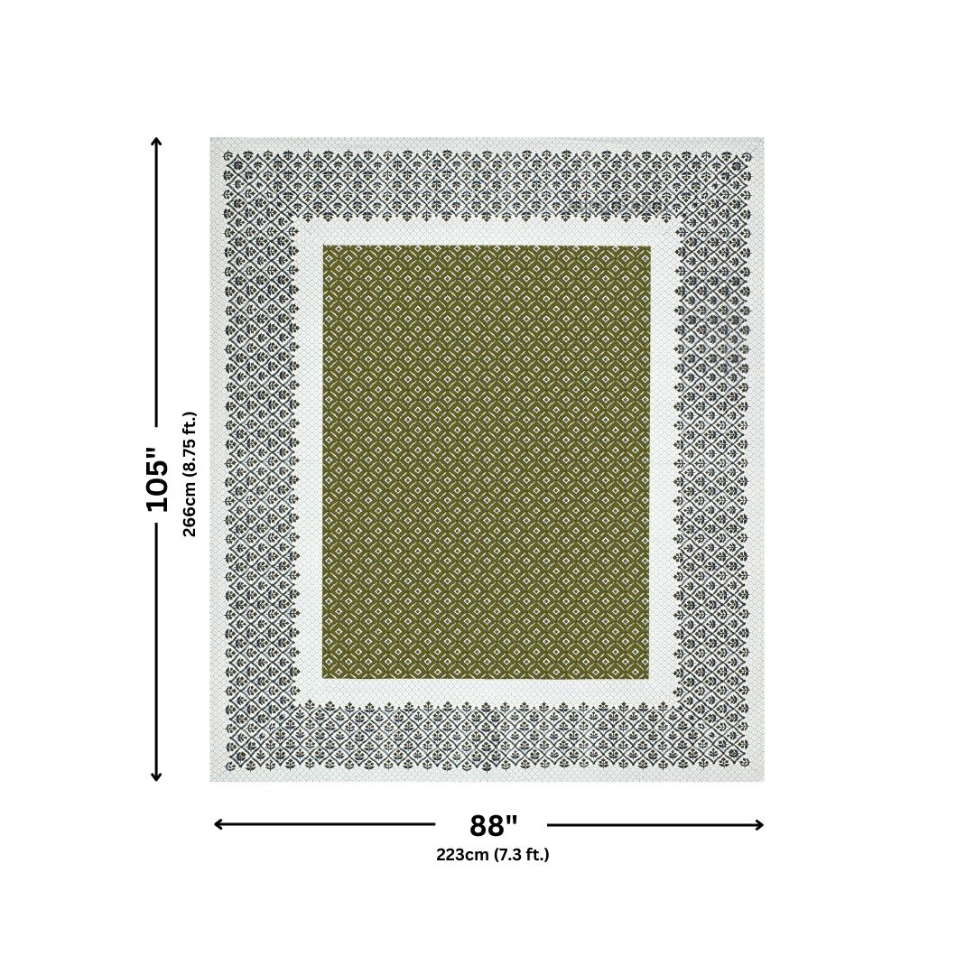 Regal Geometric Border Olive Green Double Bedsheet Pure Cotton