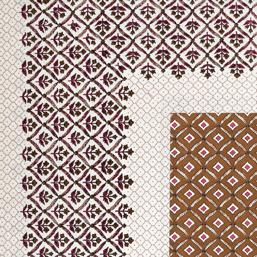 Regal Geometric Border Rust Brown Double Bedsheet Pure Cotton