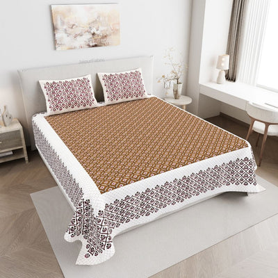 Regal Geometric Border Rust Brown Double Bedsheet Pure Cotton