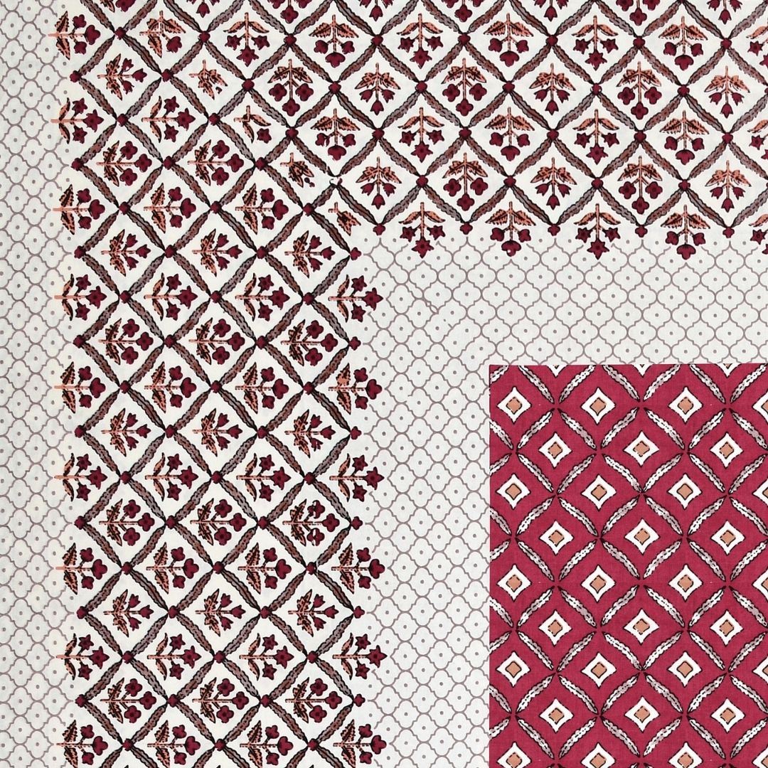 Regal Geometric Border Maroon Red Double Bedsheet Pure Cotton