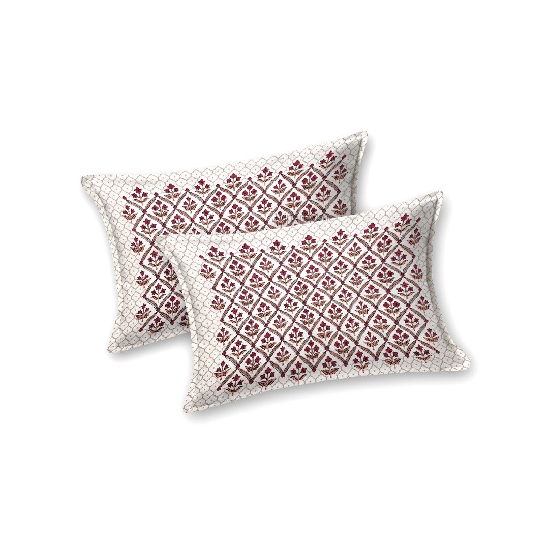 Regal Geometric Border Maroon Red Double Bedsheet Pure Cotton