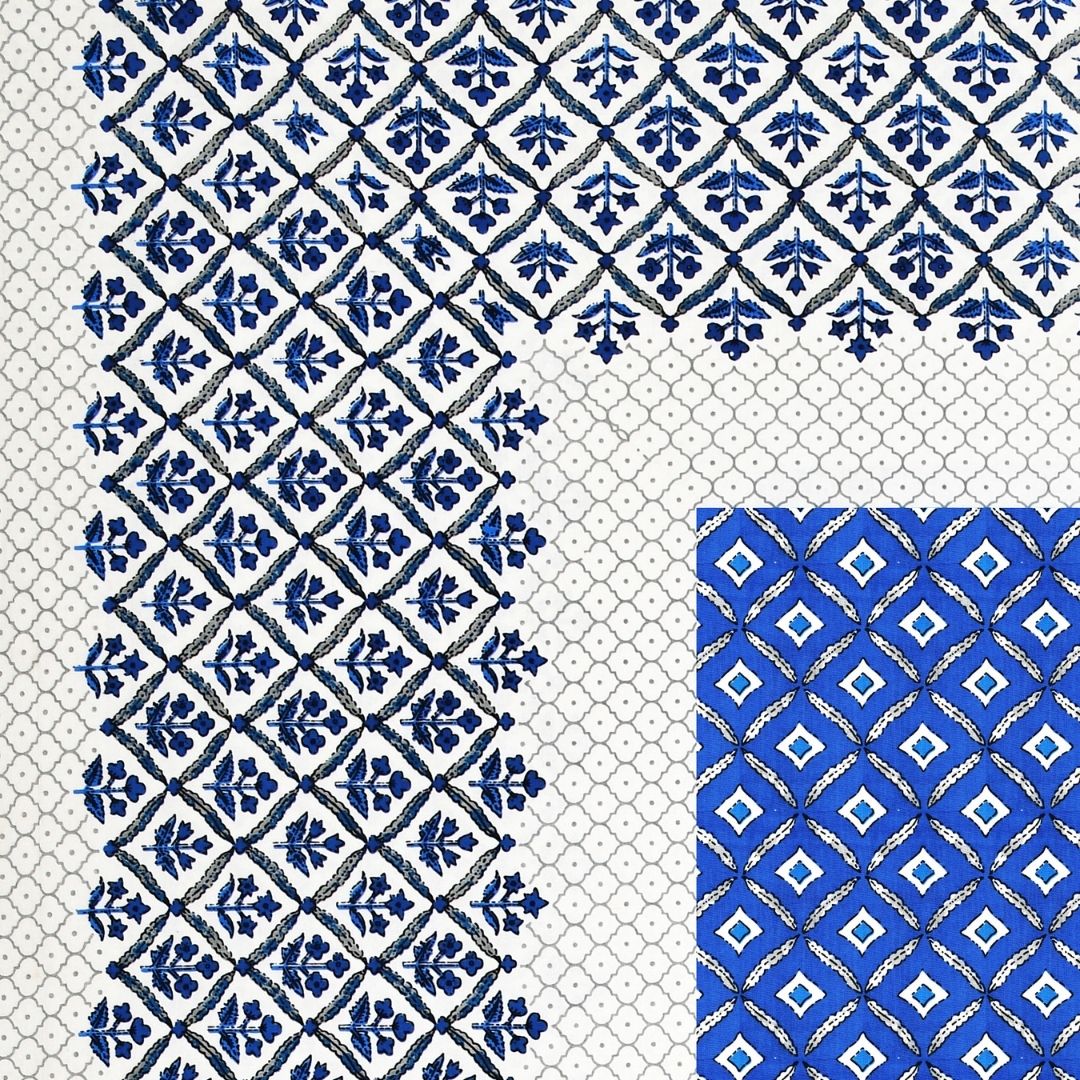 Regal Geometric Border Royal Blue Double Bedsheet Pure Cotton