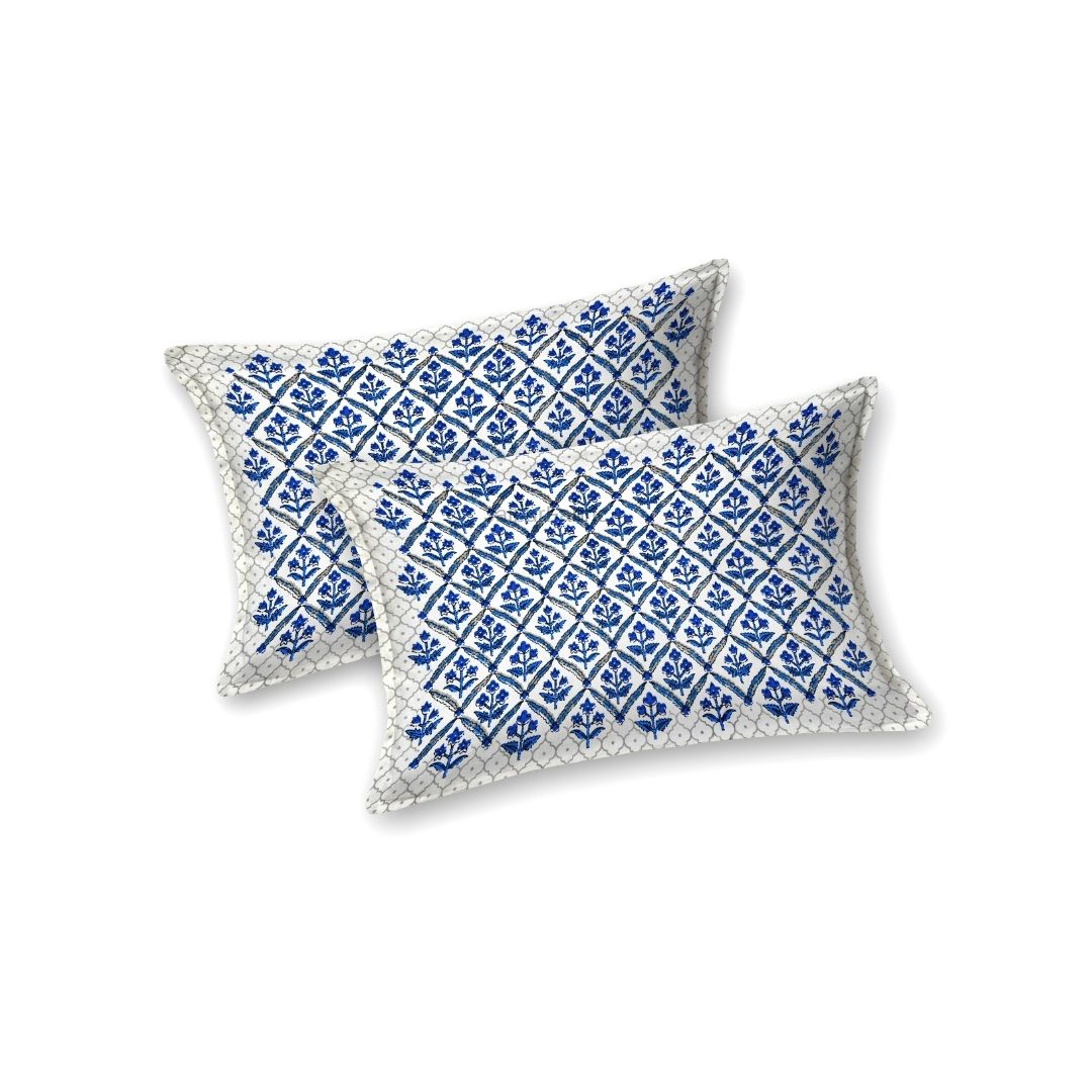 Regal Geometric Border Royal Blue Double Bedsheet Pure Cotton