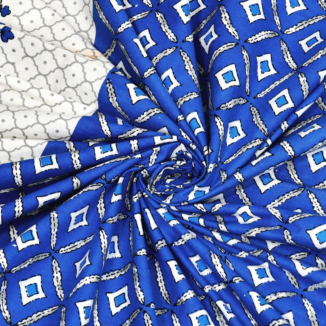 Regal Geometric Border Royal Blue Double Bedsheet Pure Cotton