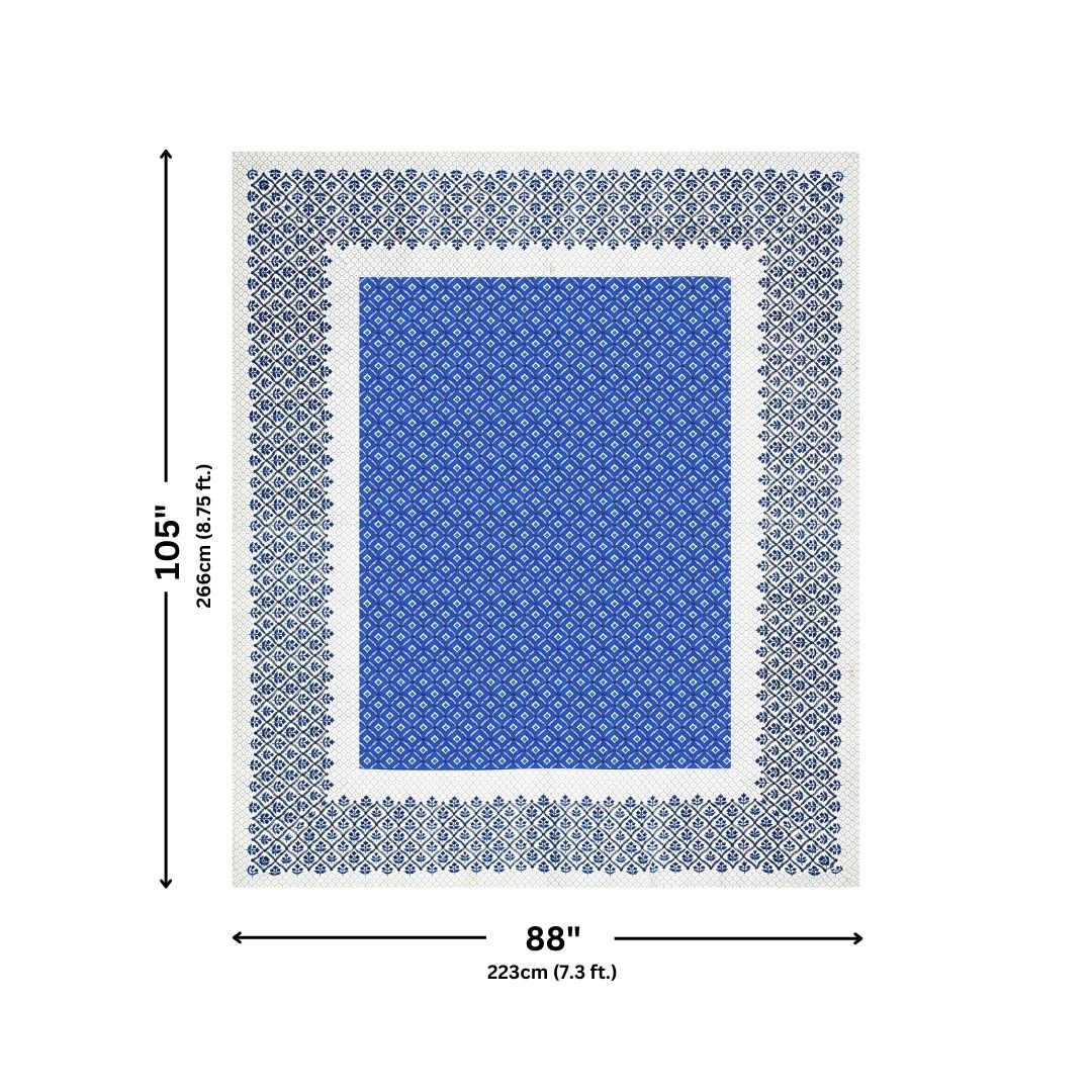 Regal Geometric Border Royal Blue Double Bedsheet Pure Cotton
