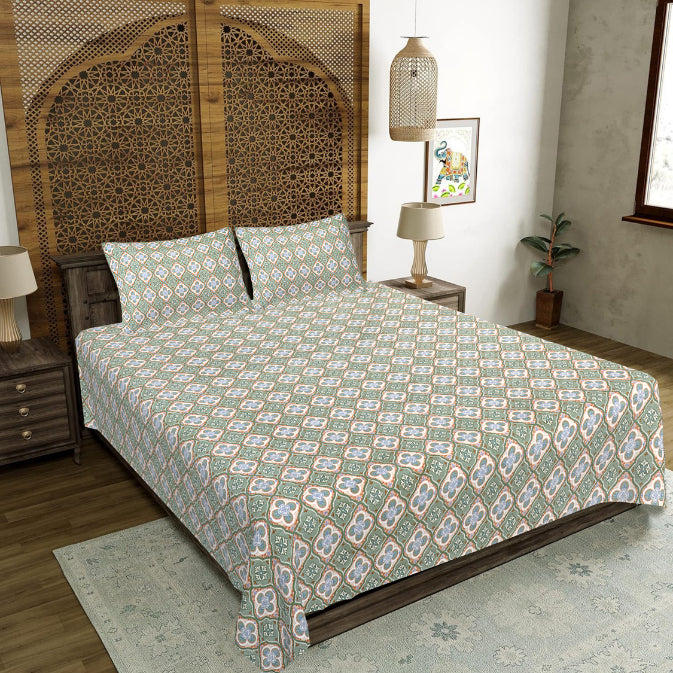 Azure Coastal Grid Double Bedsheet