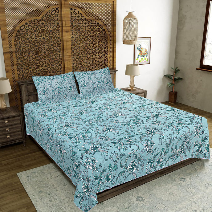 Cyan Ivy Trellis Double Bedsheet