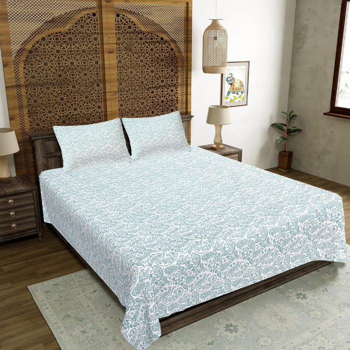 Menthol Ornate Chiffon Double Bedsheet