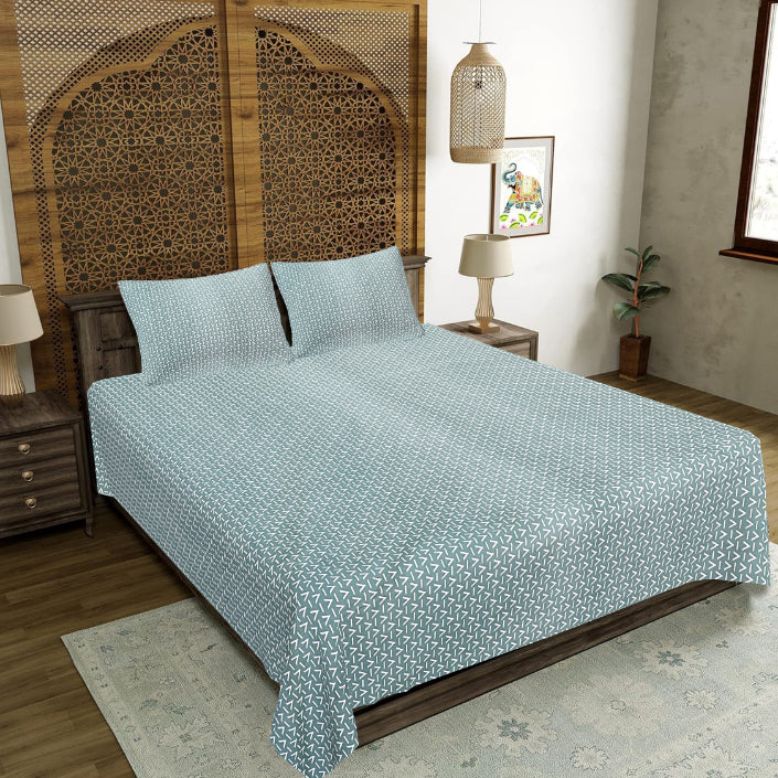 Arctic Blue V-Pattern Double Bedsheet