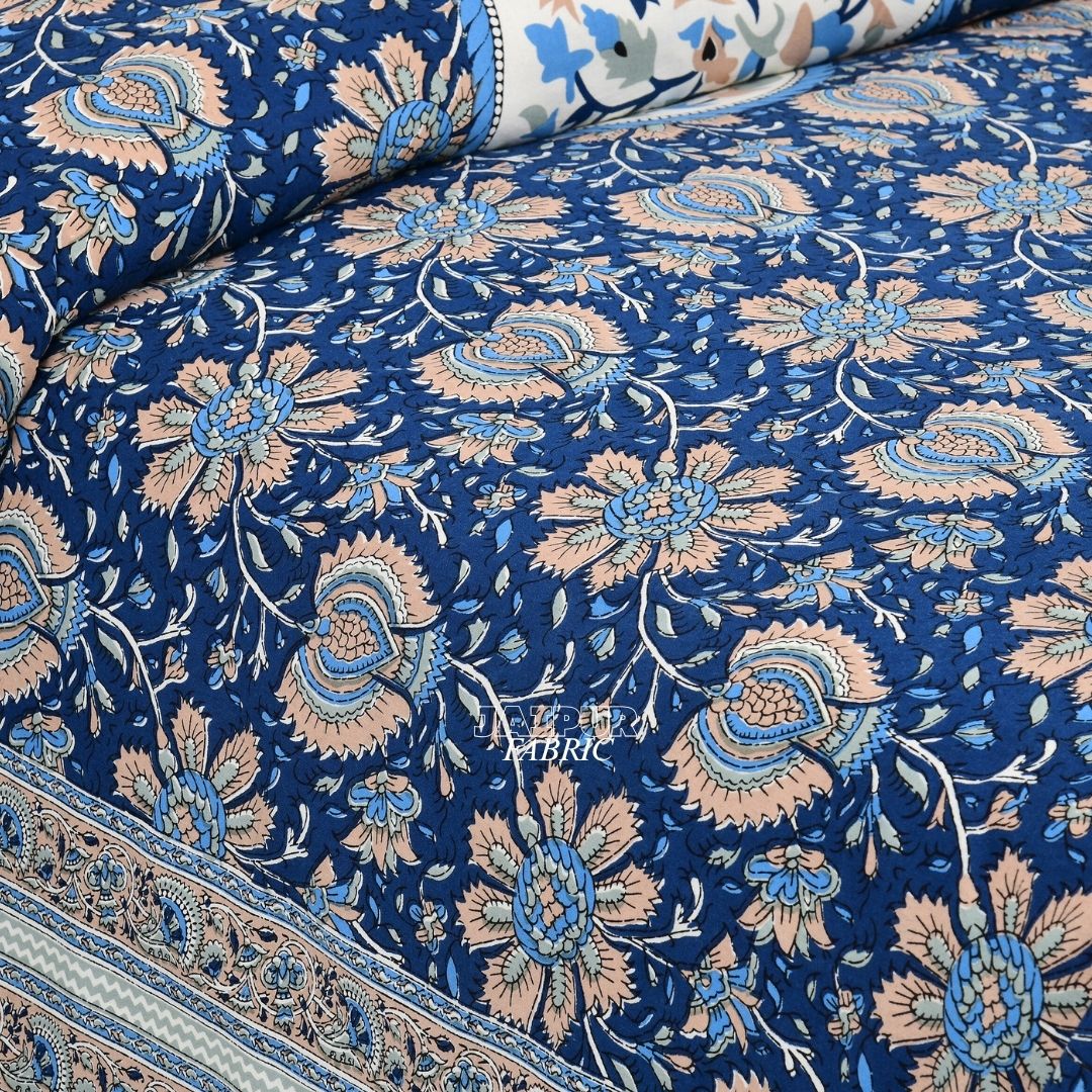 Midnight Blue Jaipuri Heritage Paisley Double Bedsheet